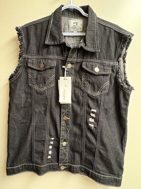 Men’s Distressed Black Denim Vest